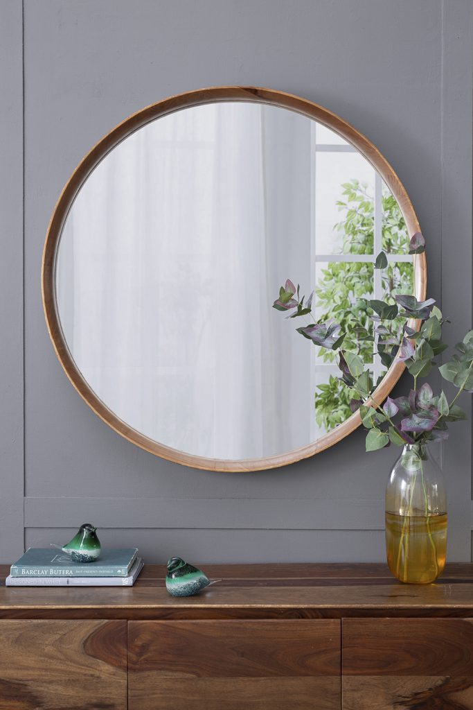 Round Wooden Accent Mirror