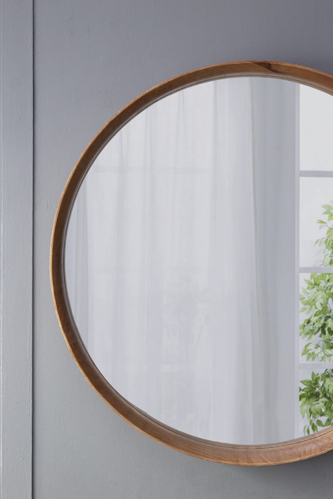 Round Wooden Accent Mirror