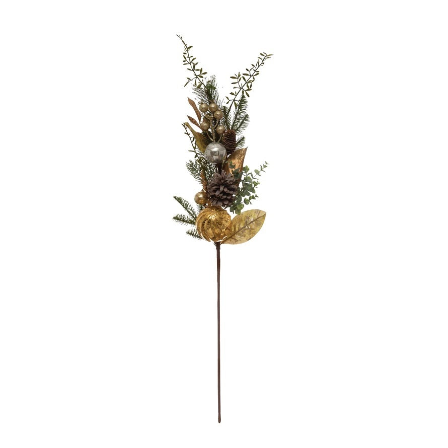 Faux Greenery Stem with Ball Ornaments