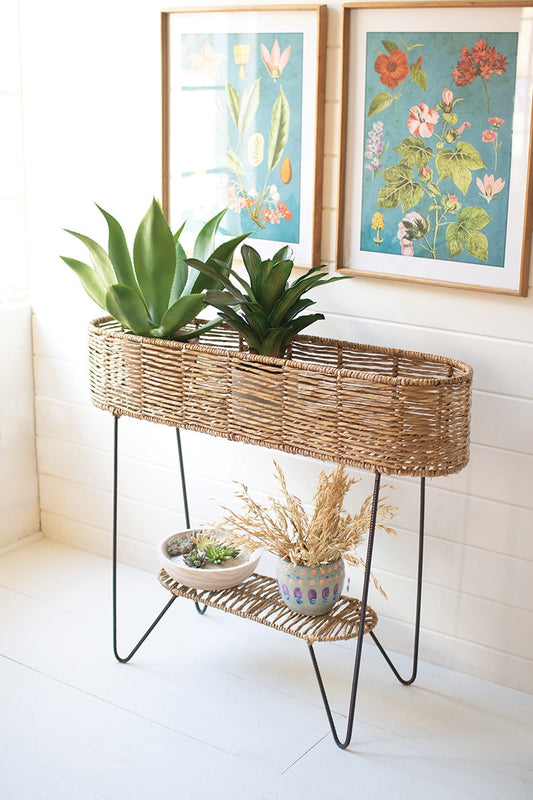 Oval Seagrass and Iron Plant Stand