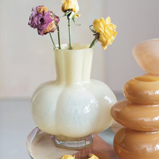 Opaque Yellow Pleated Vase