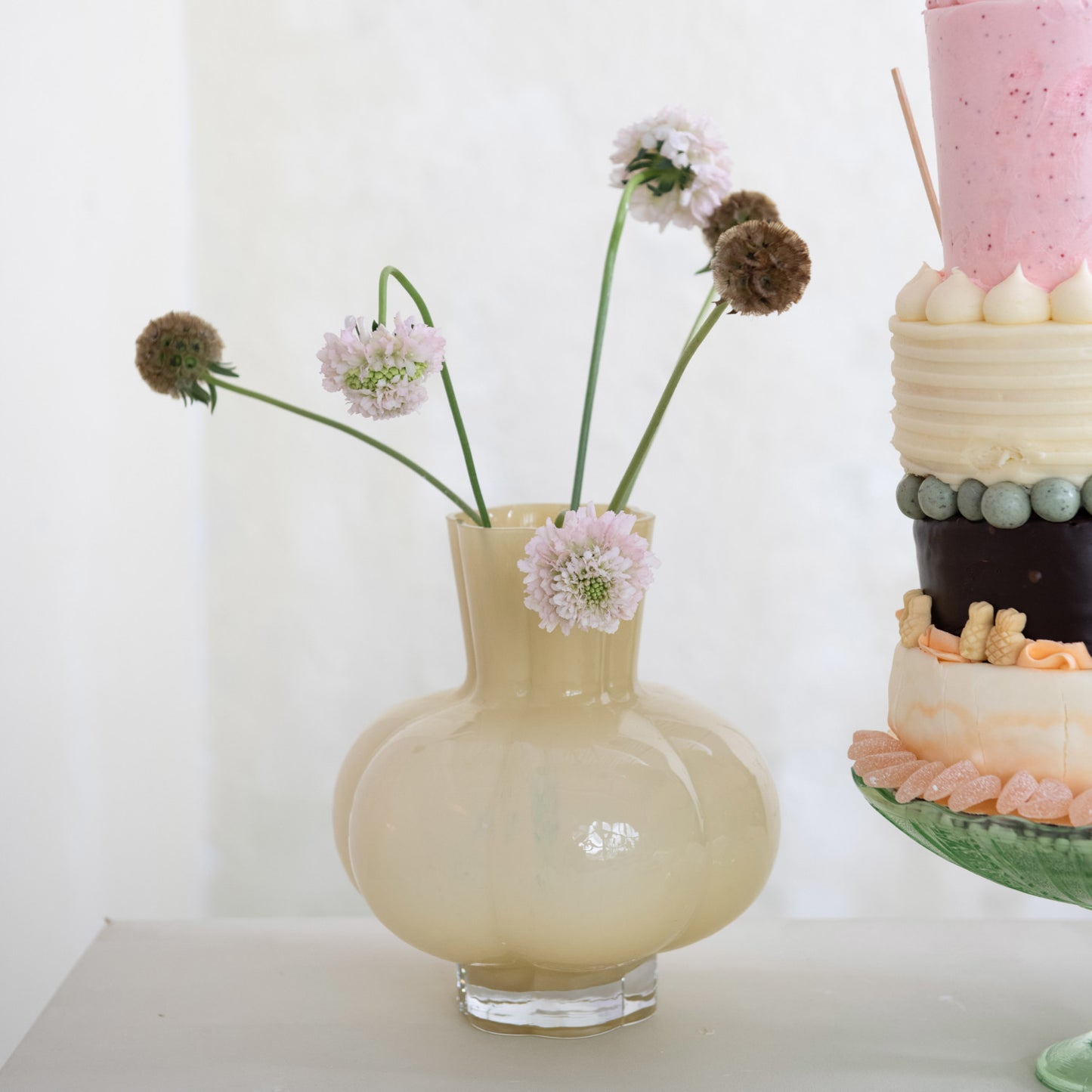 Opaque Yellow Pleated Vase