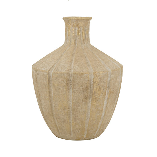 Gold Finished Ridged Terracotta Vase