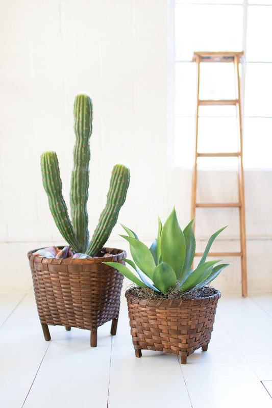 Round Woven Brown Baskets with Feet