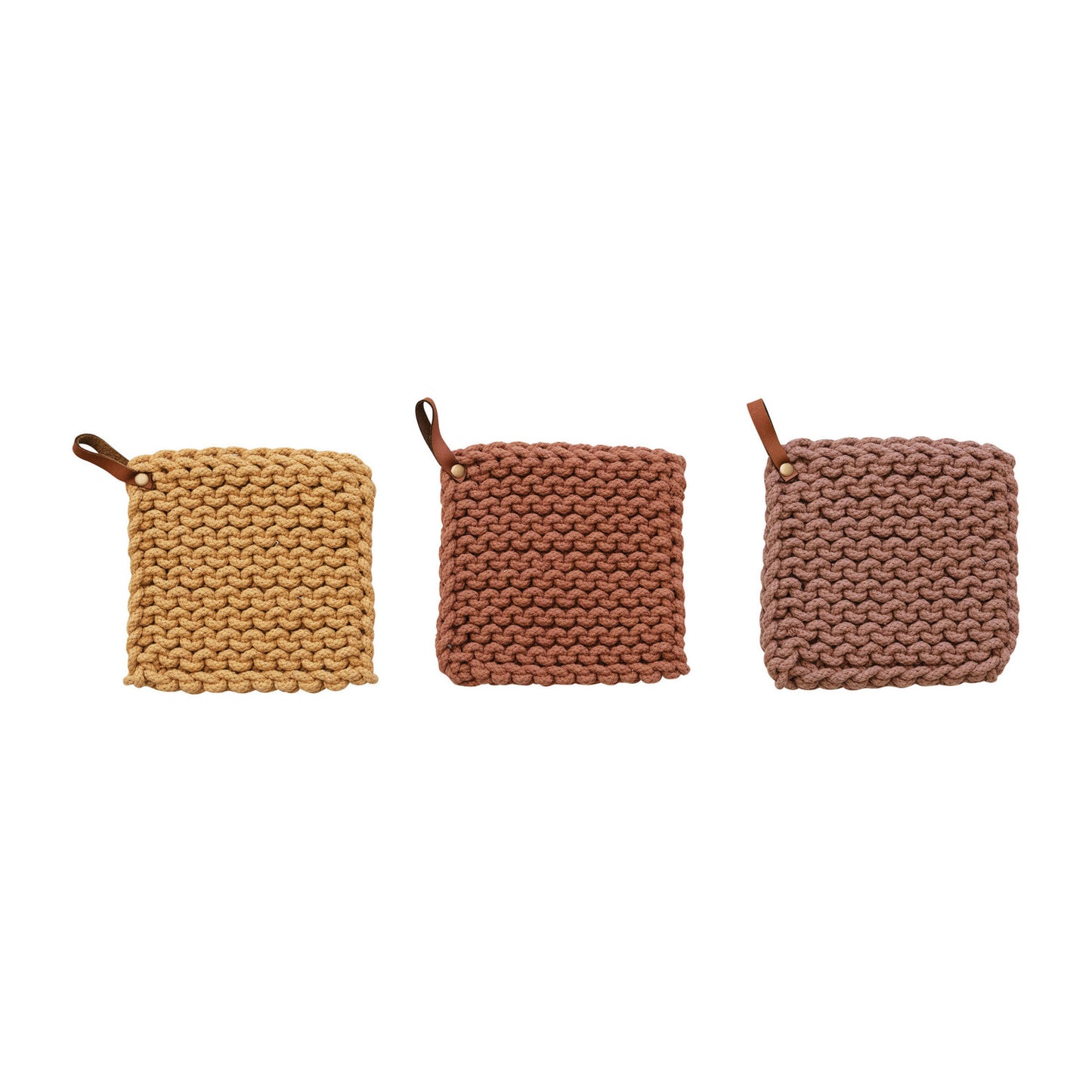 Leather Loop Crocheted Pot Holder