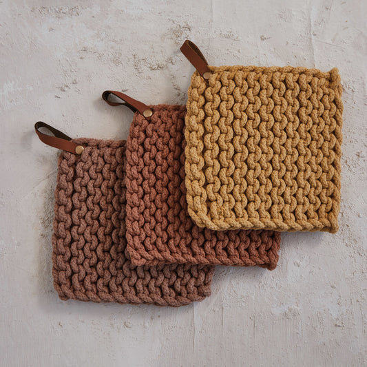 Leather Loop Crocheted Pot Holder