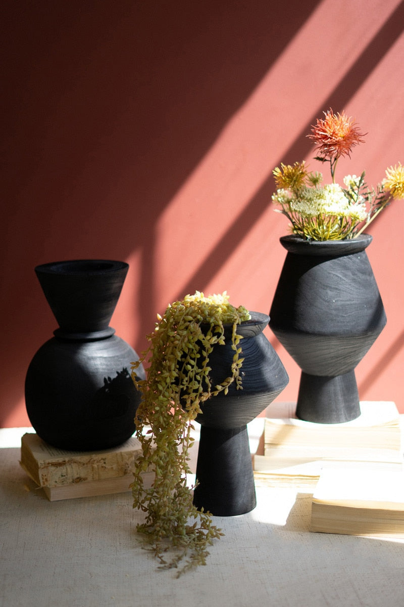 Black Wooden Vases