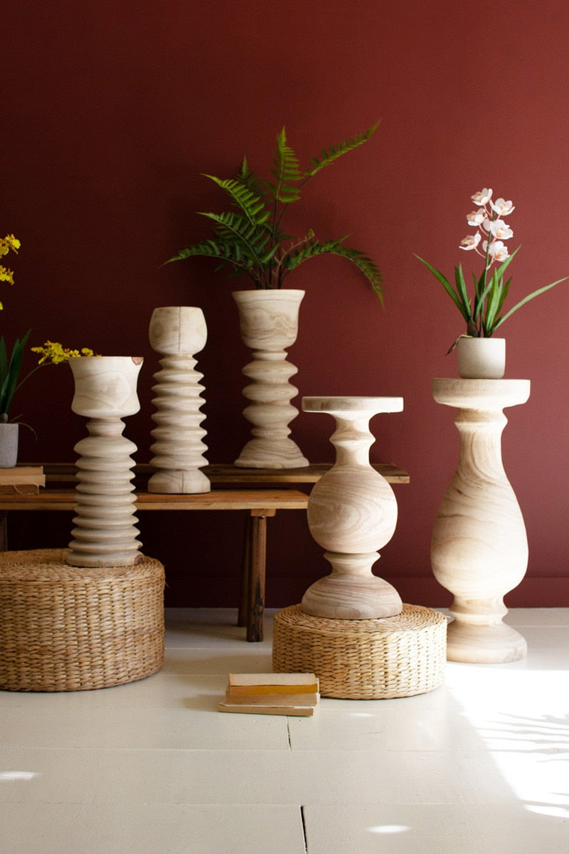 Turned Natural Wood Pedestals