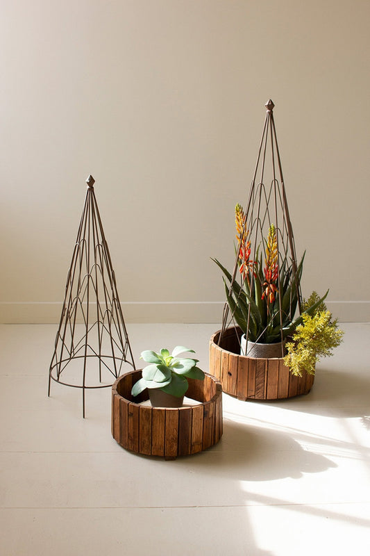 Metal Topiaries with Recycled Wood Bases