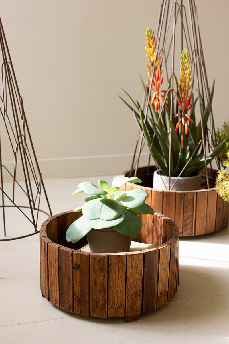 Metal Topiaries with Recycled Wood Bases