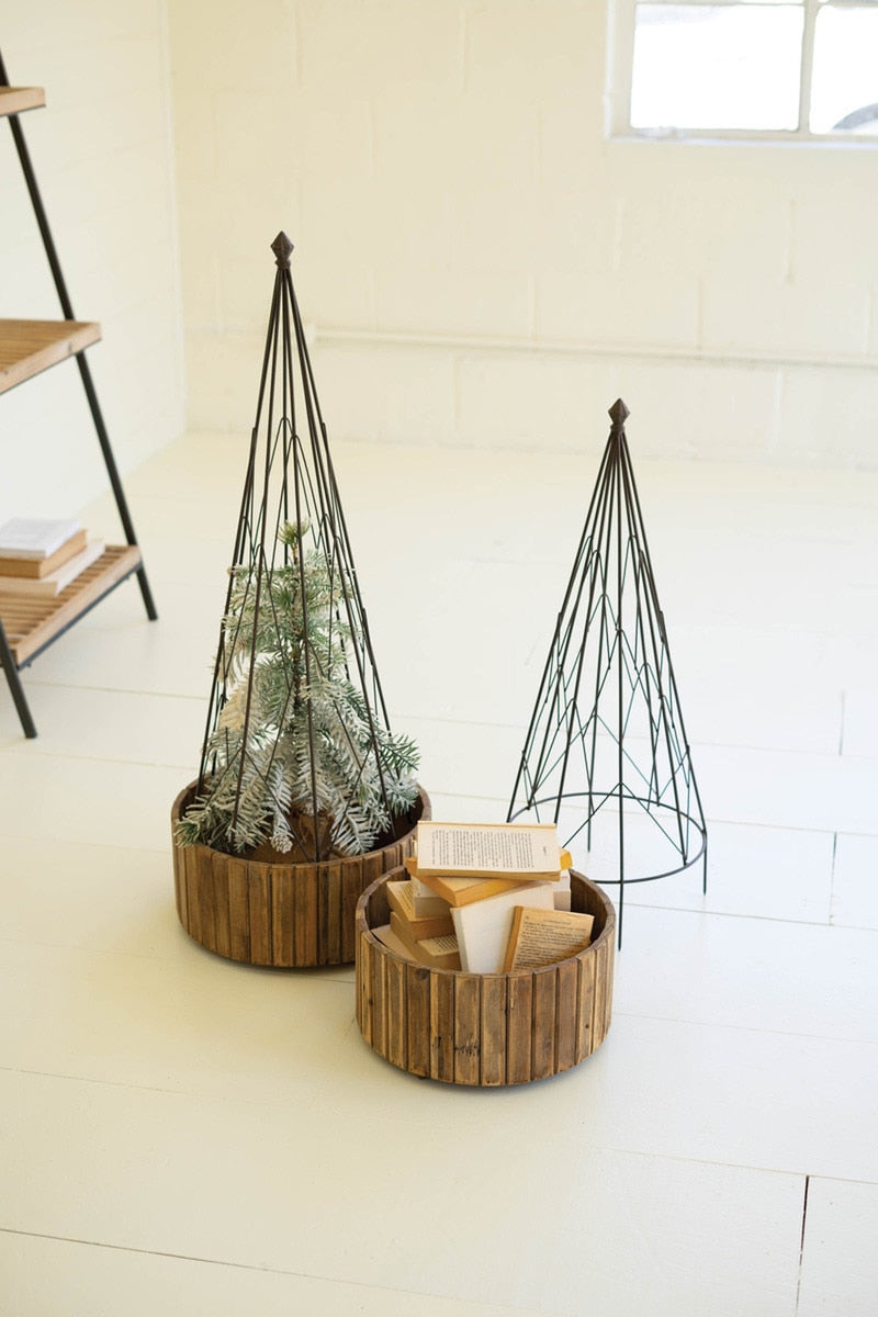 Metal Topiaries with Recycled Wood Bases