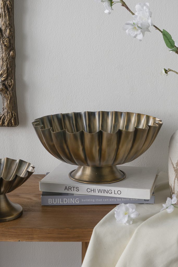 Bronze Large Scalloped Pedestal Bowl