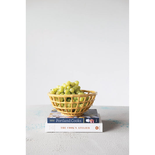 Large Handmade Stoneware Basket Bowl