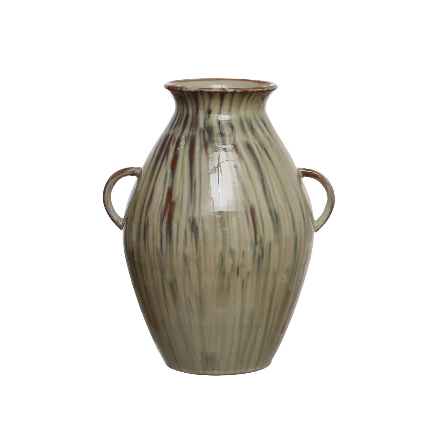 Olive Hand Painted Vase with Handles