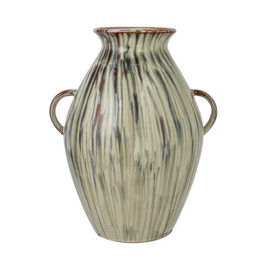 Olive Hand Painted Vase with Handles