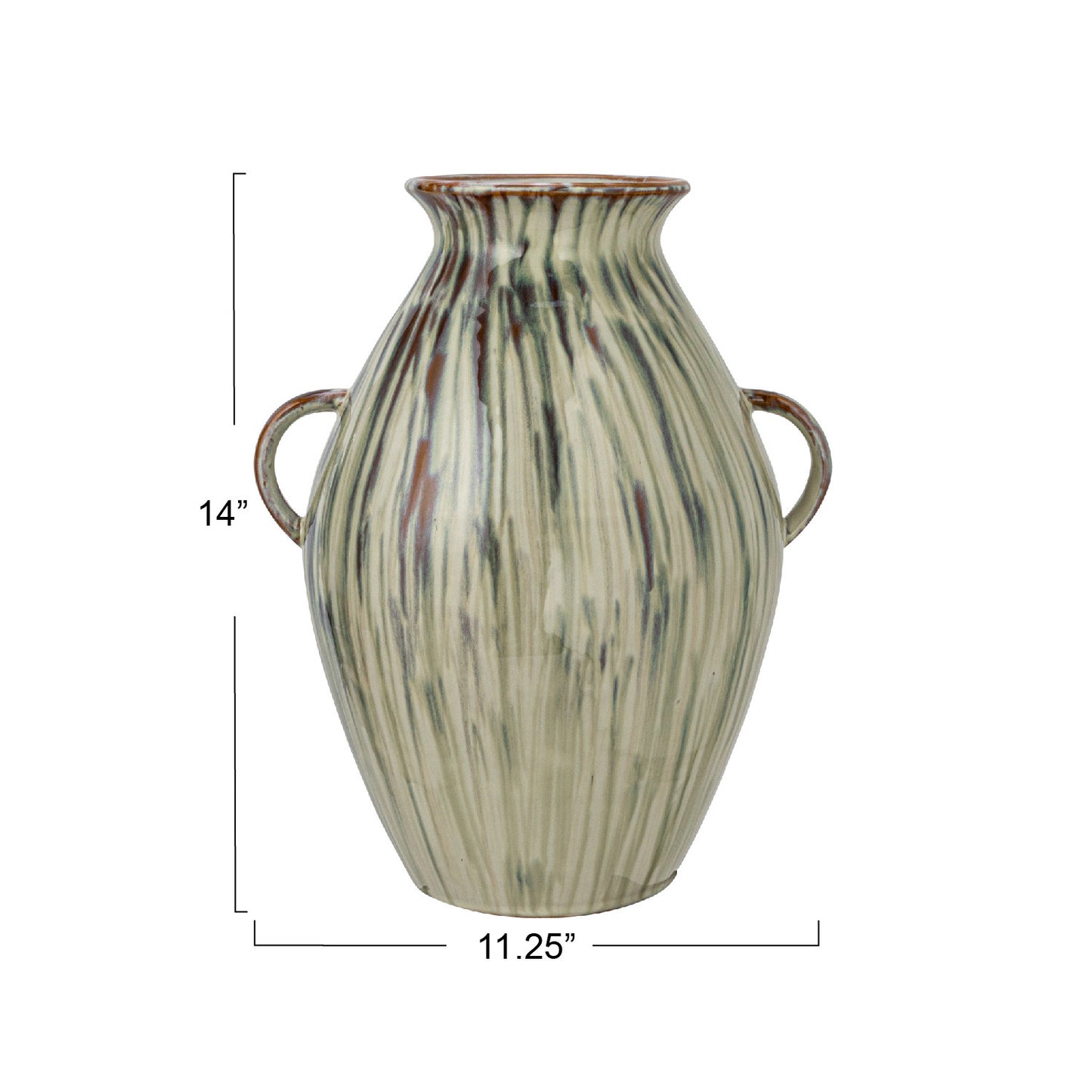 Olive Hand Painted Vase with Handles