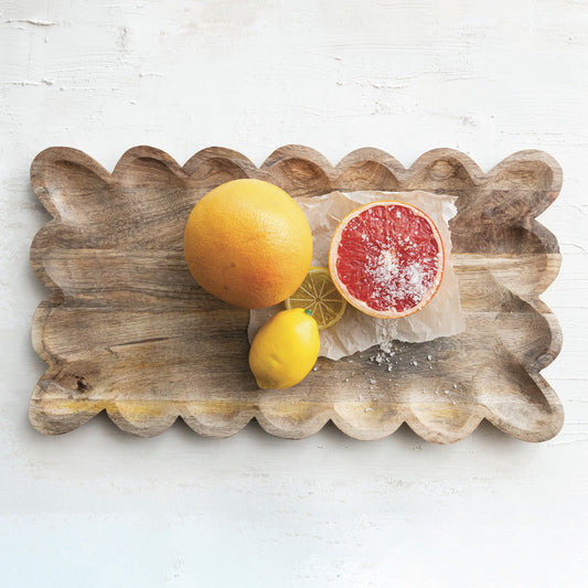 Scalloped Edge Mango Wood Tray