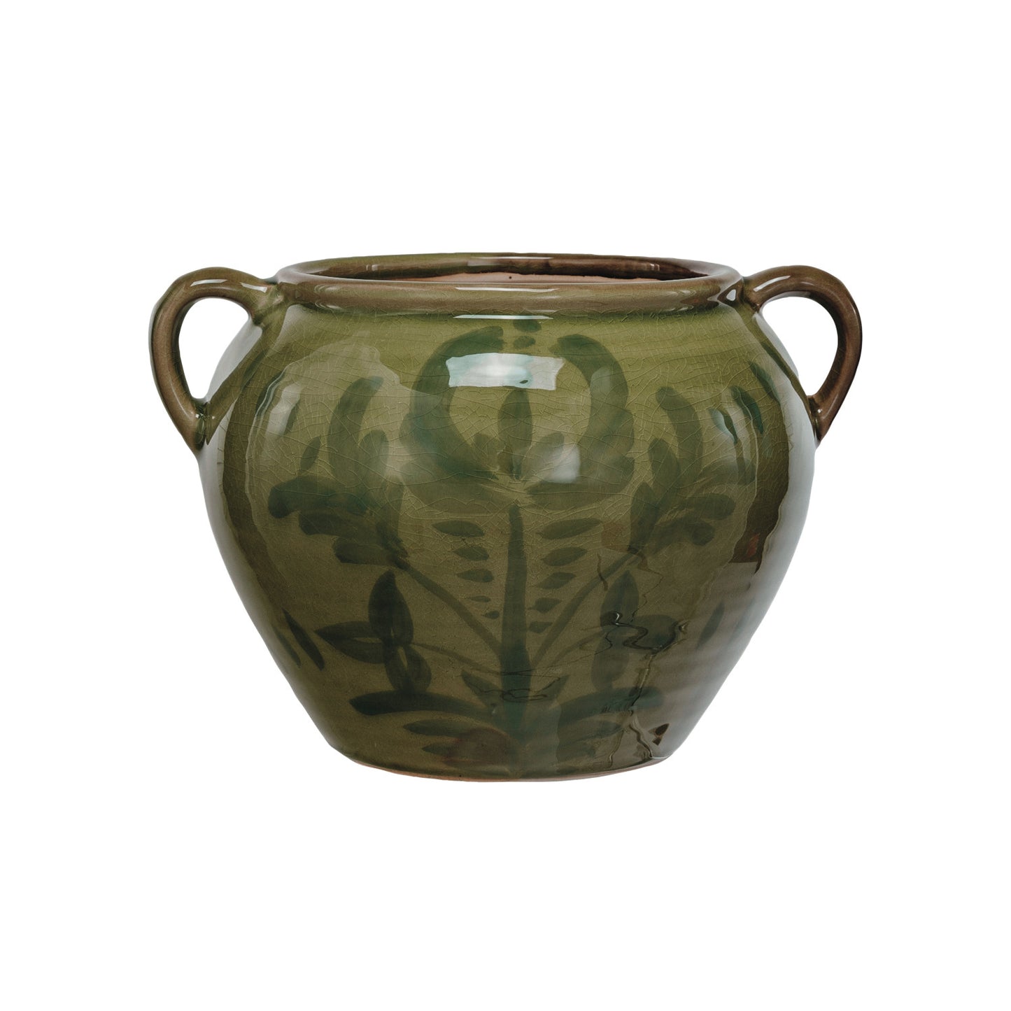 Olive Hand-Painted Terra-cotta Urn