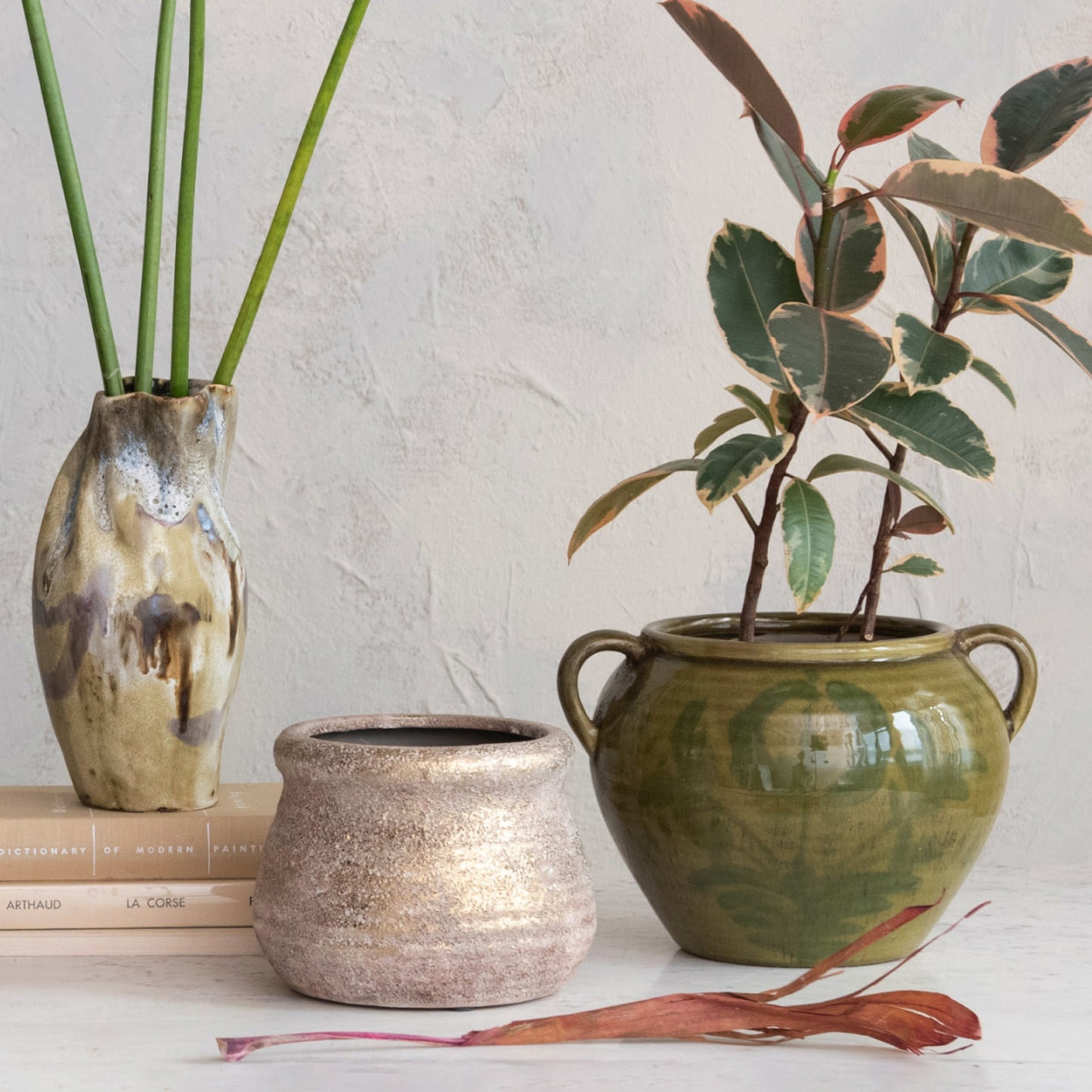 Olive Hand-Painted Terra-cotta Urn