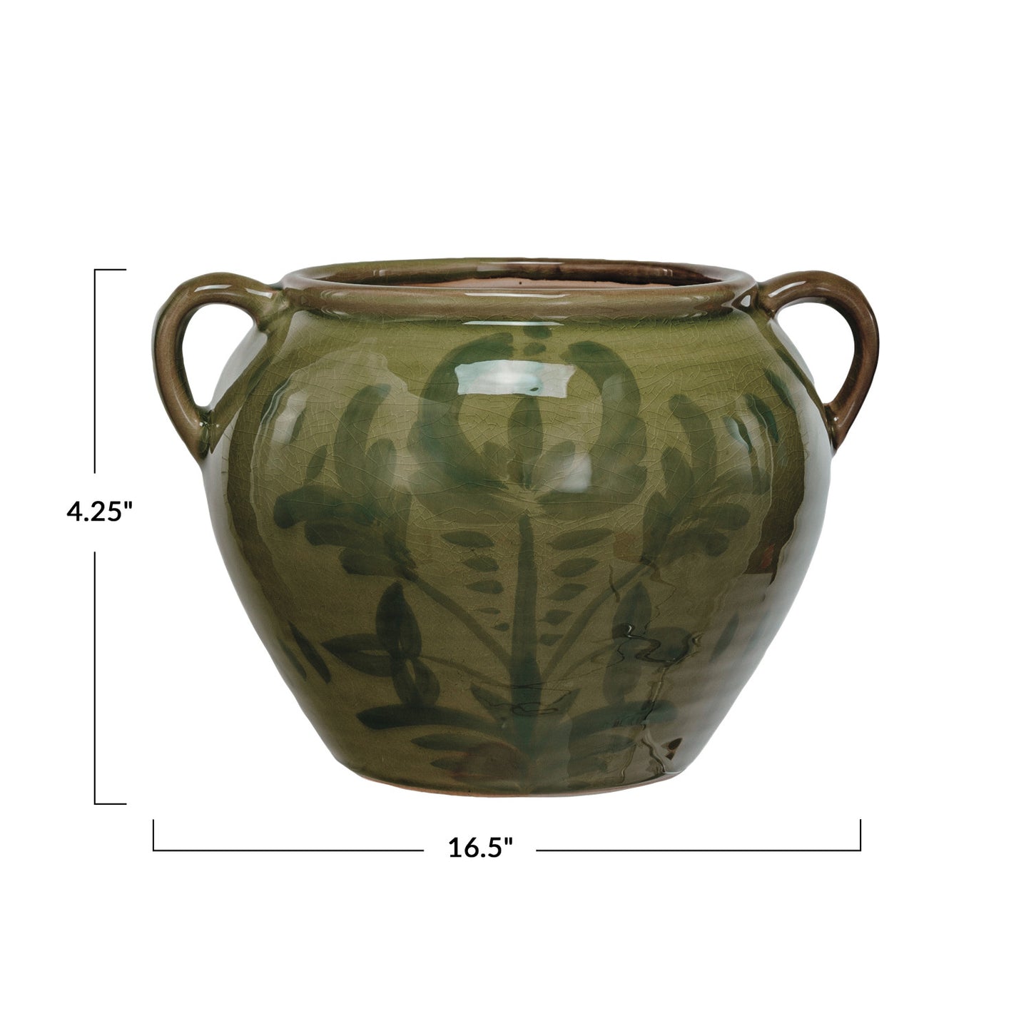 Olive Hand-Painted Terra-cotta Urn