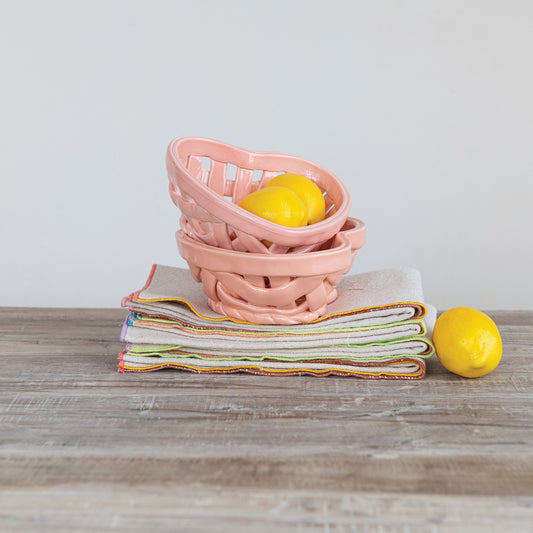 Happy Heart Stoneware Basket