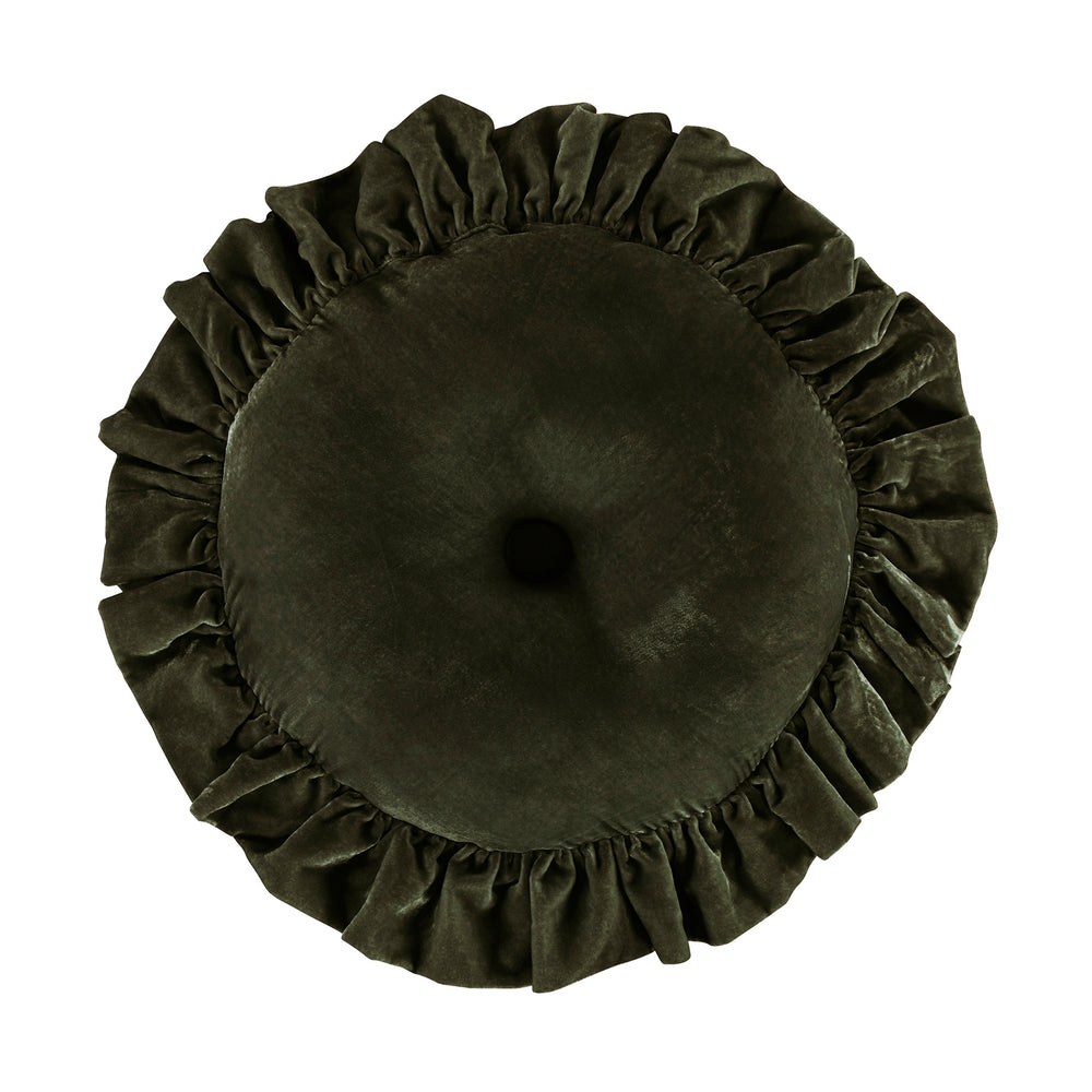 Velvet Ruffled Round Pillow