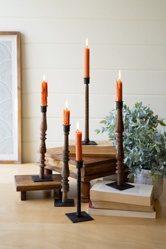 Repurposed Wood and Metal Spindle Taper Candle Holders
