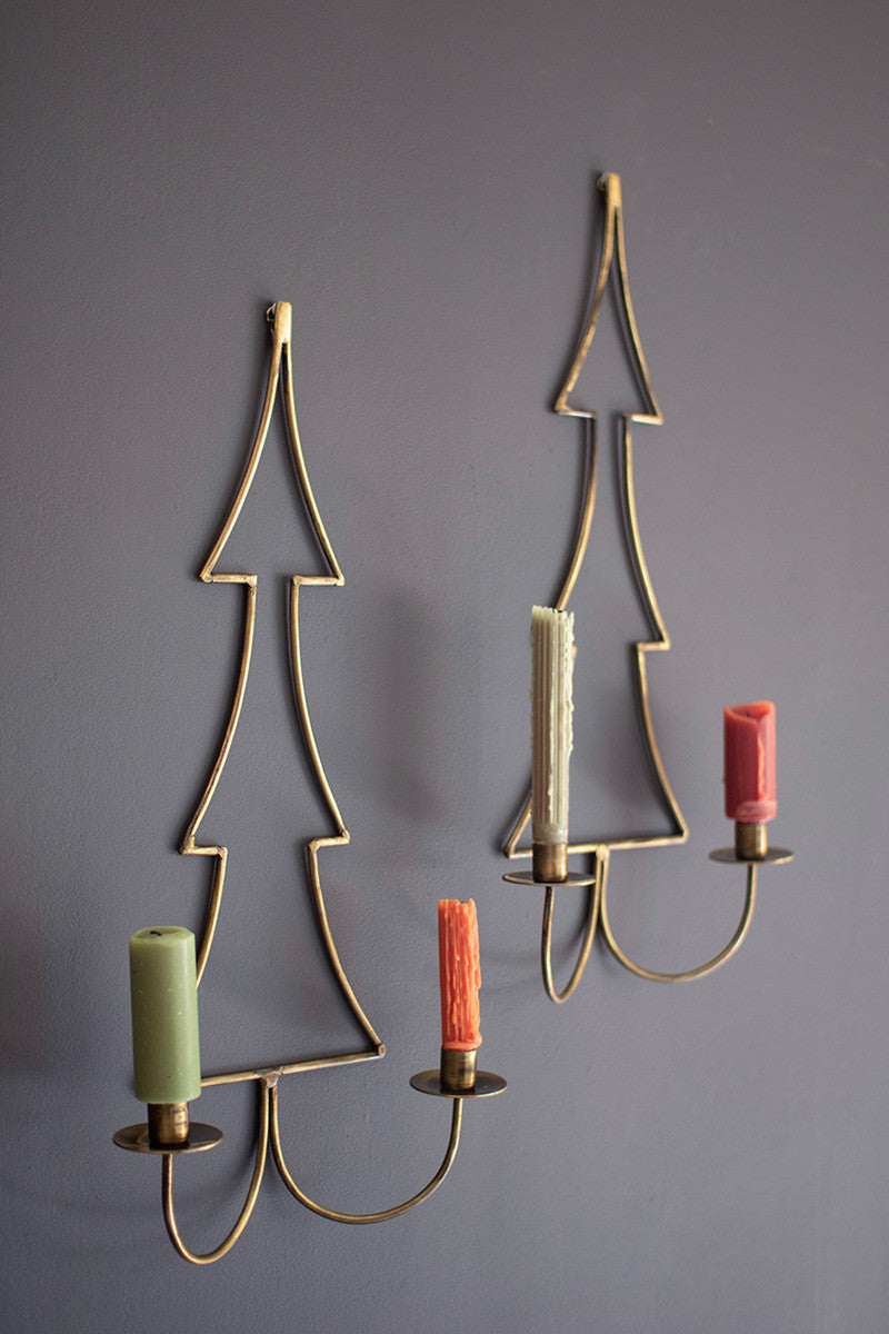 Antique Brass Christmas Tree Wall Candle Sconces