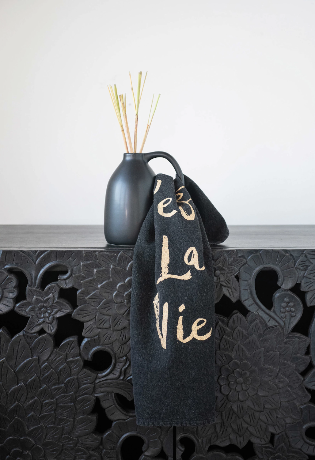 Matte Black Ceramic Handled Vase