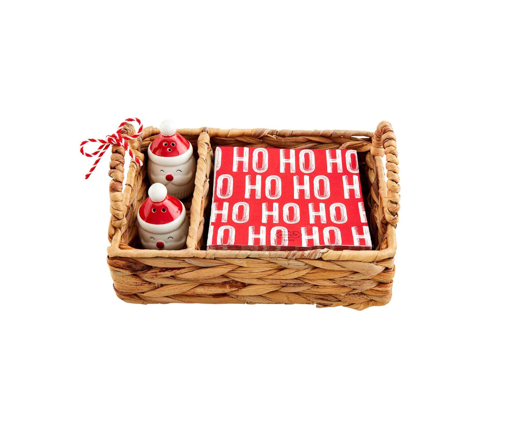Santa Salt & Pepper Napkin Basket Set