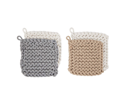 Neutral Crocheted Pot Holder Set