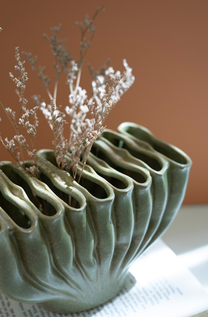 Green Ceramic Folds Vase Set