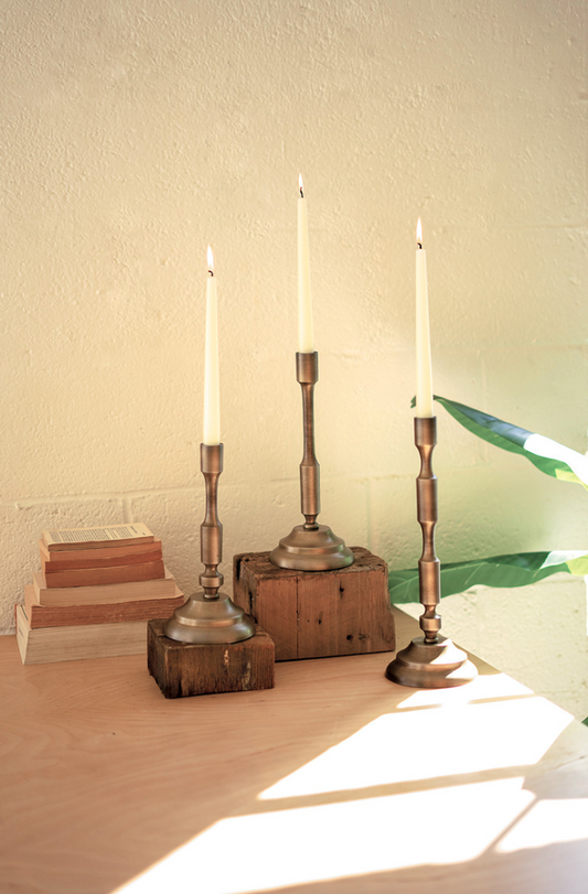 Antique Brass Metal Taper Candle Stands Set