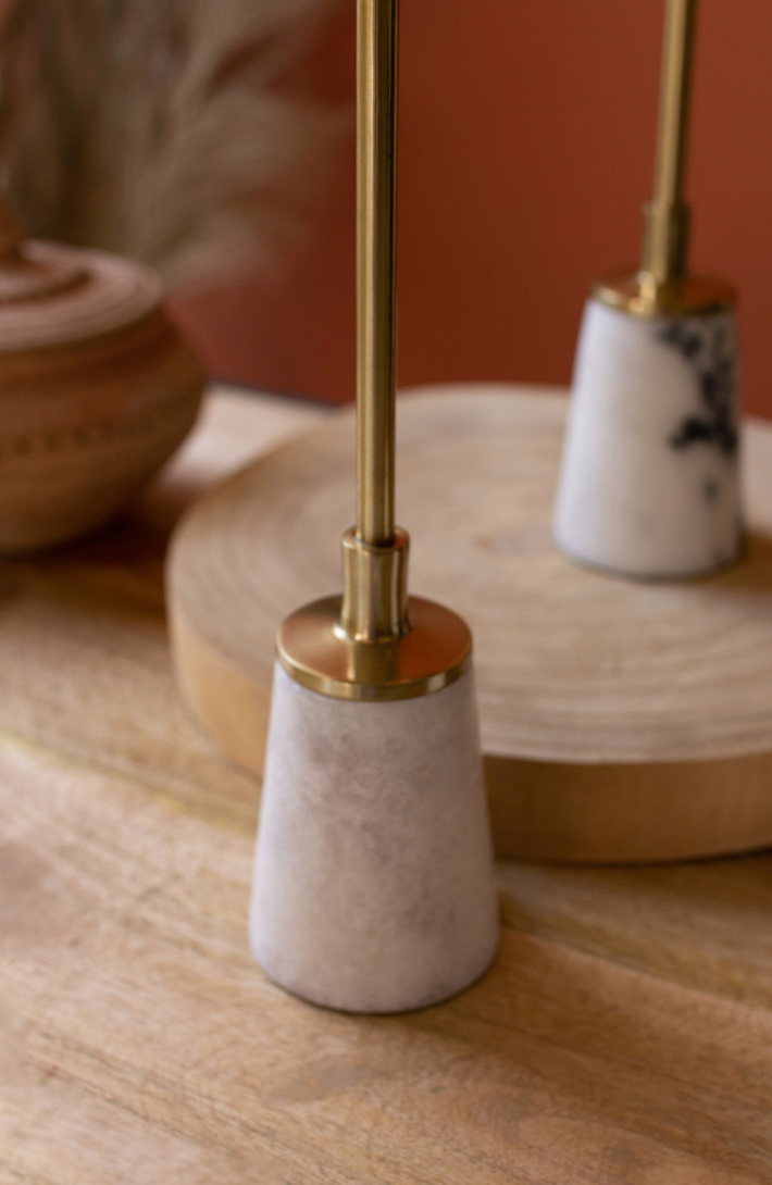 Brass Pillar Candle Holders with Marble Bases Set