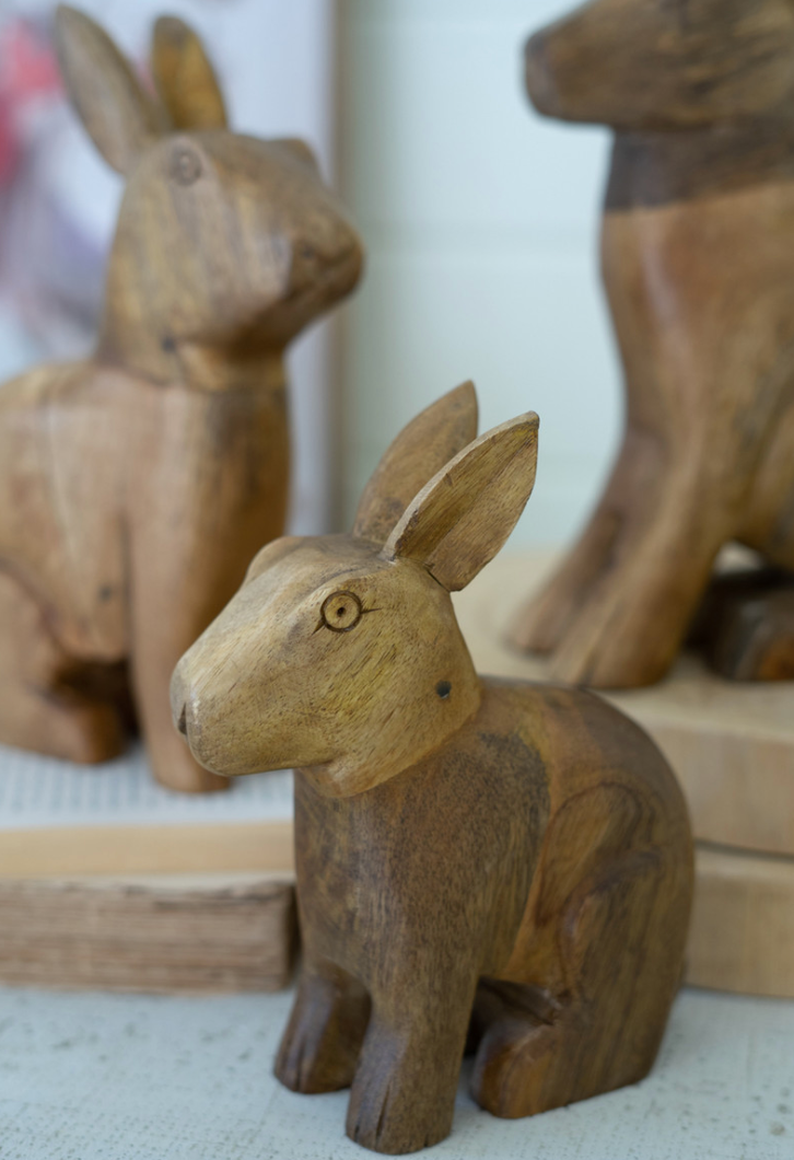 Hand-Carved Wooden Rabbits Set