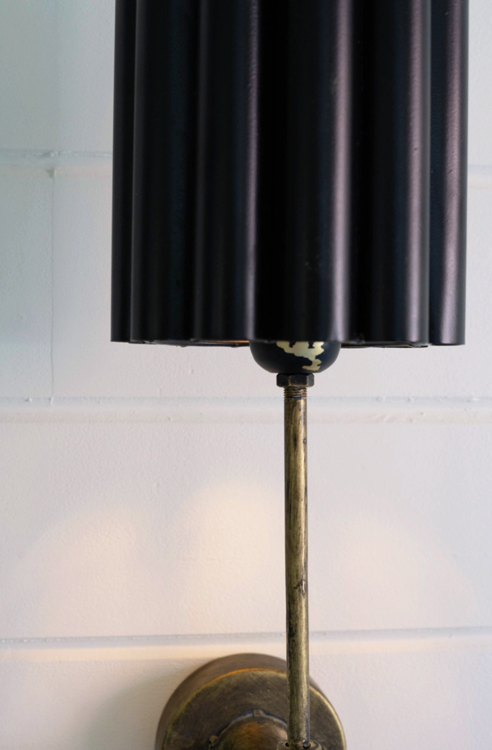 Antique Gold Wall Lamp with Fluted Black Metal Shade