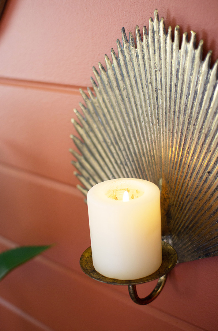 Antique Brass Palm Leaf Candle Sconce Set