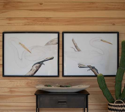 Framed Heron Prints Under Glass Set