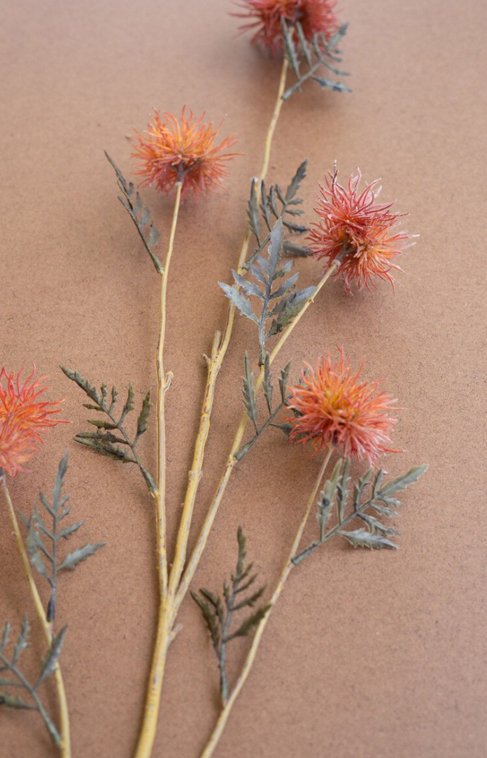 Faux Orange Thistle Spray