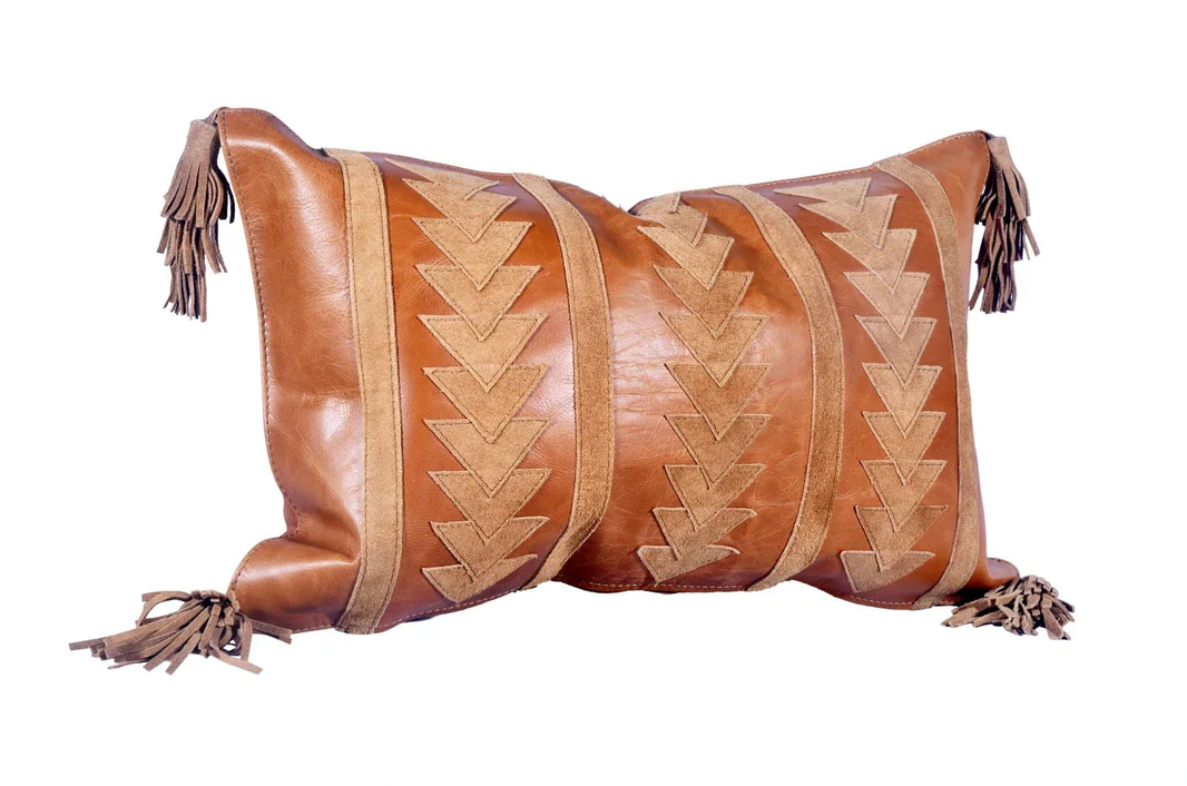 Leather Arrow Tasseled Lumbar Pillow