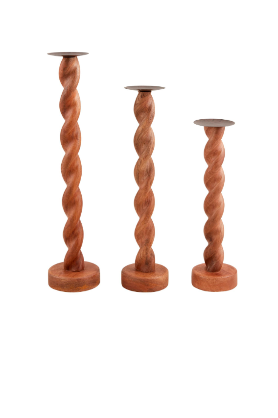 Twisted Mango Wood Candlestick