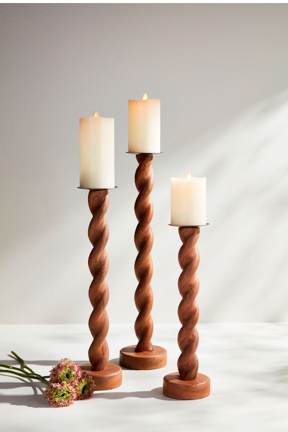 Twisted Mango Wood Candlestick