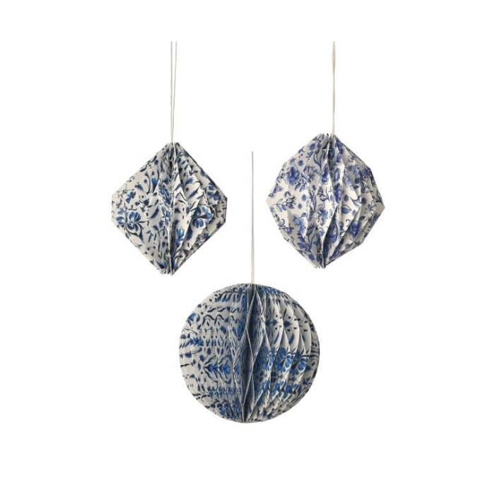 Blue Toile Honeycomb Ornaments