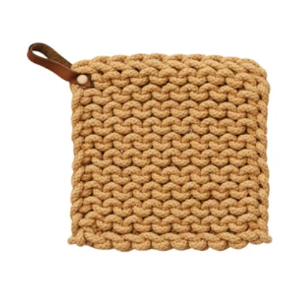 Leather Loop Crocheted Pot Holder