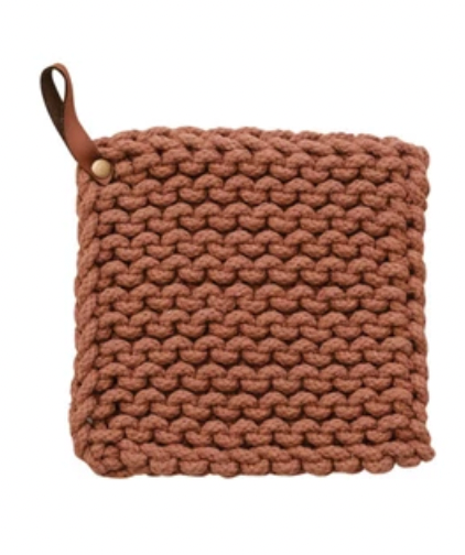 Leather Loop Crocheted Pot Holder