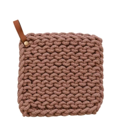 Leather Loop Crocheted Pot Holder