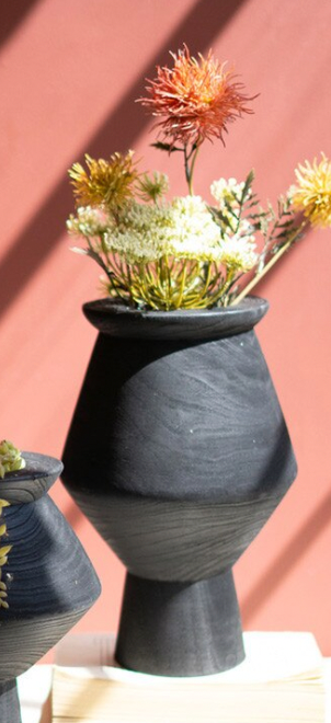 Black Wooden Vases