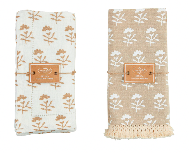 Floral Tan/White Napkin Set