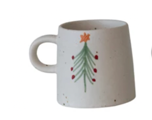 Hand-Painted Stoneware Mug w/ Christmas Tree