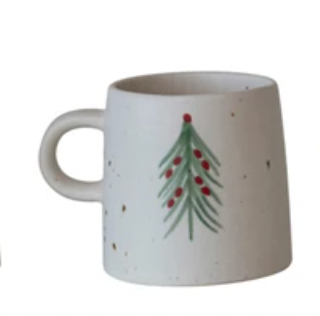 Hand-Painted Stoneware Mug w/ Christmas Tree